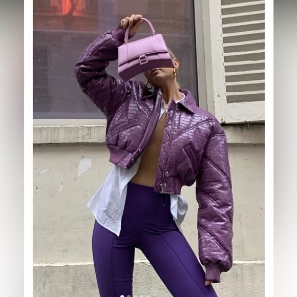 New Rotate by Birger Christensen Rosa Cropped Faux Bomber Amethyst XS/FR36
